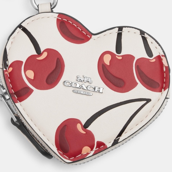 Heart Coin Pouch Bag Charm With Cherry Print - Picture 3 of 4